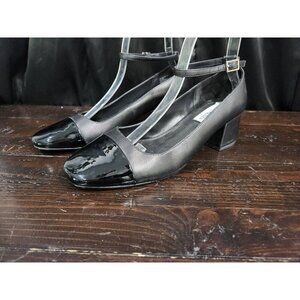 NEW Steve Madden Eli Black Leather Ankle-Strap Block-Heel Pumps/Sz. 8.5M